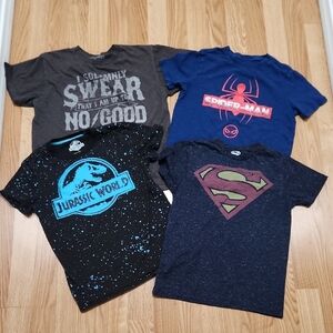 4 Boys Graphic Short Sleeve T-Shirts Set - Black, Blue, Gray Size Medium
